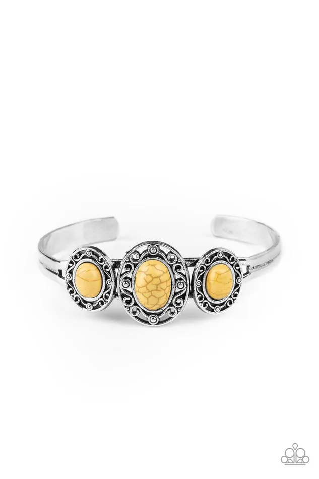 Stone Sage Yellow Cuff Bracelet Jewelry by Bretta Paparazzi Accessories Bracelets