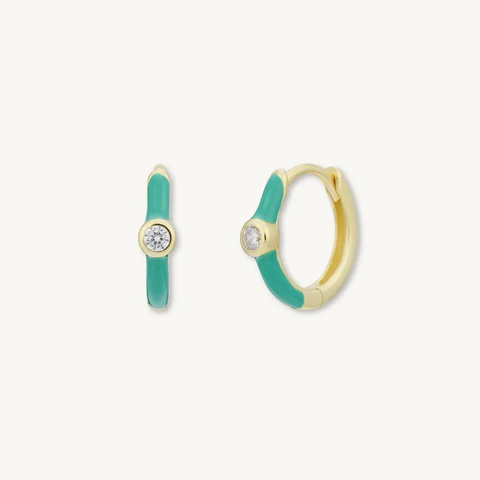 Camile Stone Earrings Green Lacquered Sapphire Huggie Earrings
