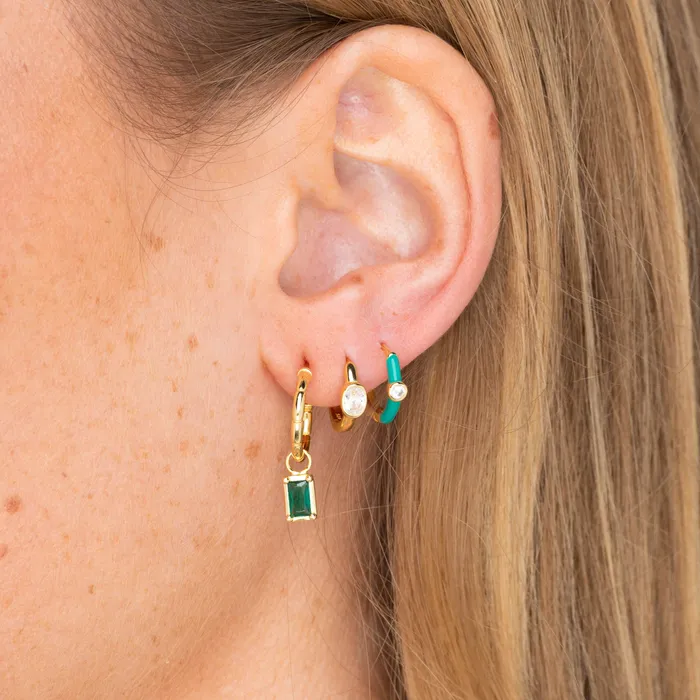 Camile Stone Earrings Green Lacquered Sapphire Huggie Earrings