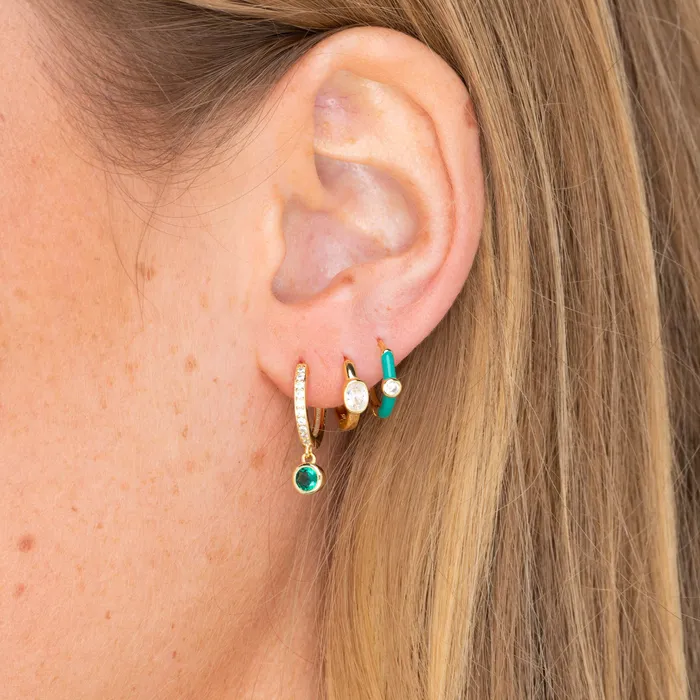 Camile Stone Earrings Green Lacquered Sapphire Huggie Earrings