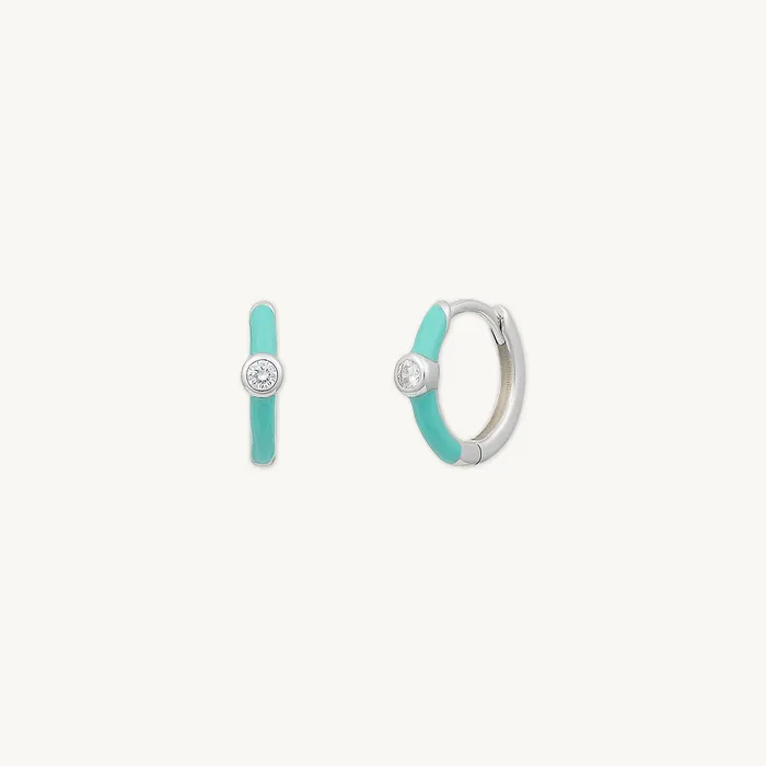 Camile Stone Earrings Green Lacquered Sapphire Huggie Earrings