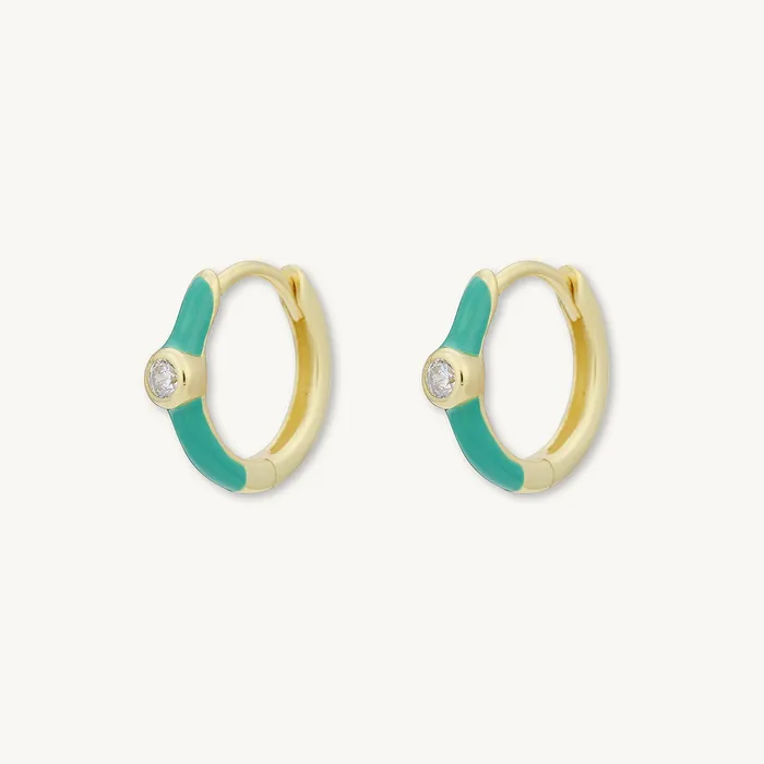 Camile Stone Earrings Green Lacquered Sapphire Huggie Earrings