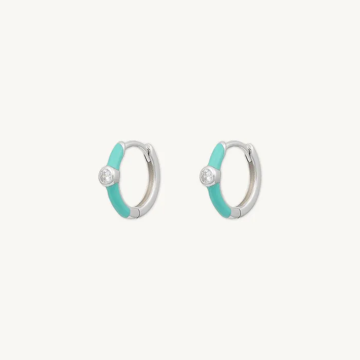 Camile Stone Earrings Green Lacquered Sapphire Huggie Earrings