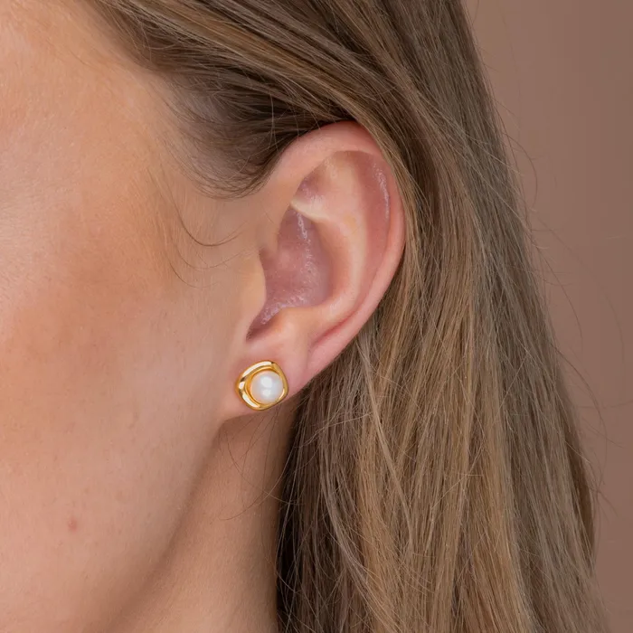 Camile Stone Earrings Pearl Halo Stud Earrings