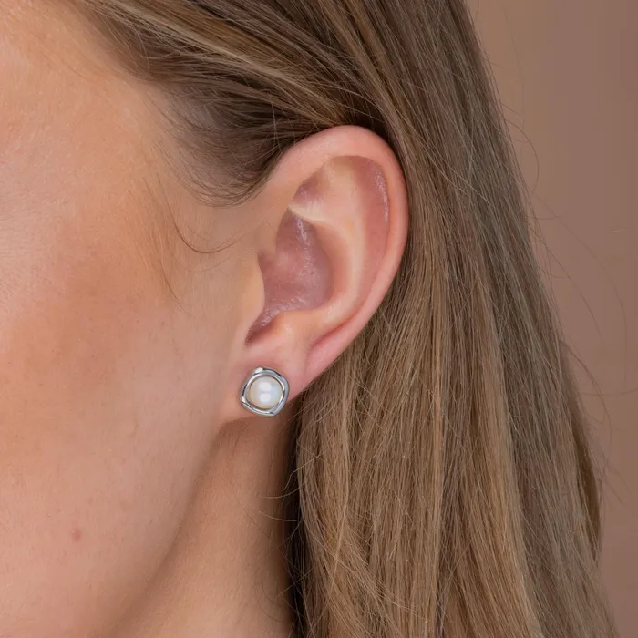 Camile Stone Earrings Pearl Halo Stud Earrings