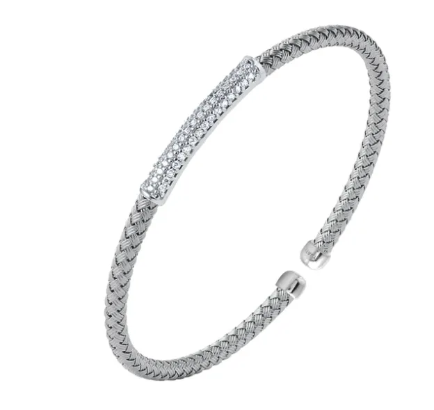 Charles Garnier Bracelets Sterling Silver 4mm Mesh Cuff with CZ Bar Bracelet SI5280 Charles Garnier Bracelets Sterling Silver 4mm Mesh Cuff with CZ Bar Bracelet SI5280