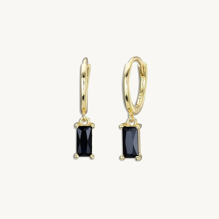 Earrings Camile Stone Black Baguette Hoop Earrings
