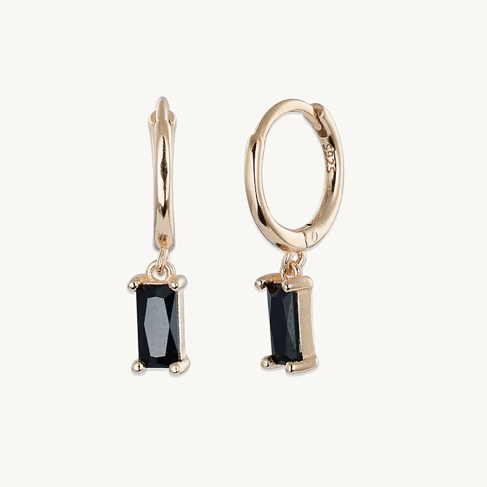 Earrings Camile Stone Black Baguette Hoop Earrings Earrings Camile Stone Black Baguette Hoop Earrings