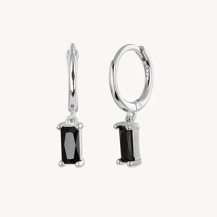 Earrings Camile Stone Black Baguette Hoop Earrings Earrings Camile Stone Black Baguette Hoop Earrings