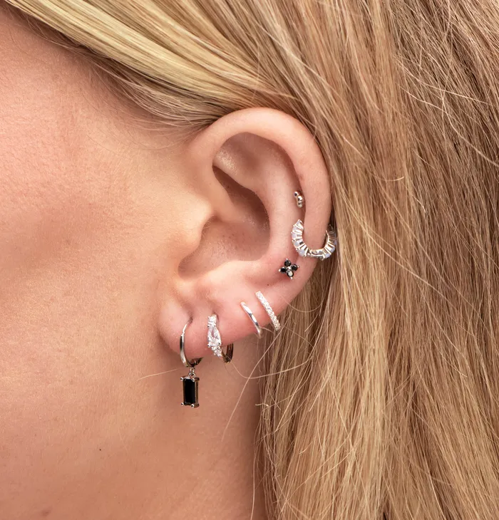 Earrings Camile Stone Black Baguette Hoop Earrings Earrings Camile Stone Black Baguette Hoop Earrings