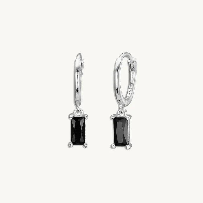 Earrings Camile Stone Black Baguette Hoop Earrings Earrings Camile Stone Black Baguette Hoop Earrings