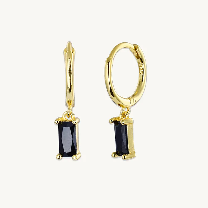 Earrings Camile Stone Black Baguette Hoop Earrings Earrings Camile Stone Black Baguette Hoop Earrings