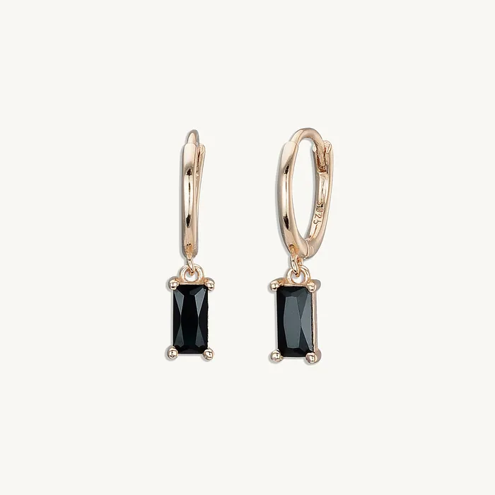 Earrings Camile Stone Black Baguette Hoop Earrings Earrings Camile Stone Black Baguette Hoop Earrings