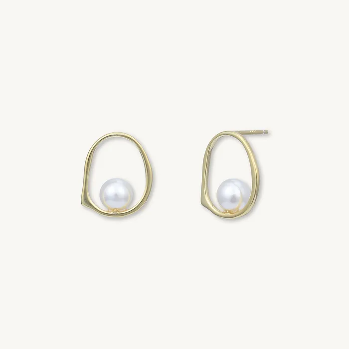 Earrings Camile Stone Floating Pearl Circular Stud Earrings