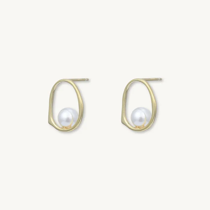 Earrings Camile Stone Floating Pearl Circular Stud Earrings Earrings Camile Stone Floating Pearl Circular Stud Earrings