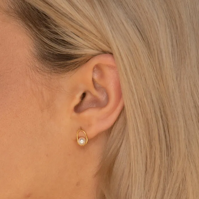 Earrings Camile Stone Floating Pearl Circular Stud Earrings Earrings Camile Stone Floating Pearl Circular Stud Earrings