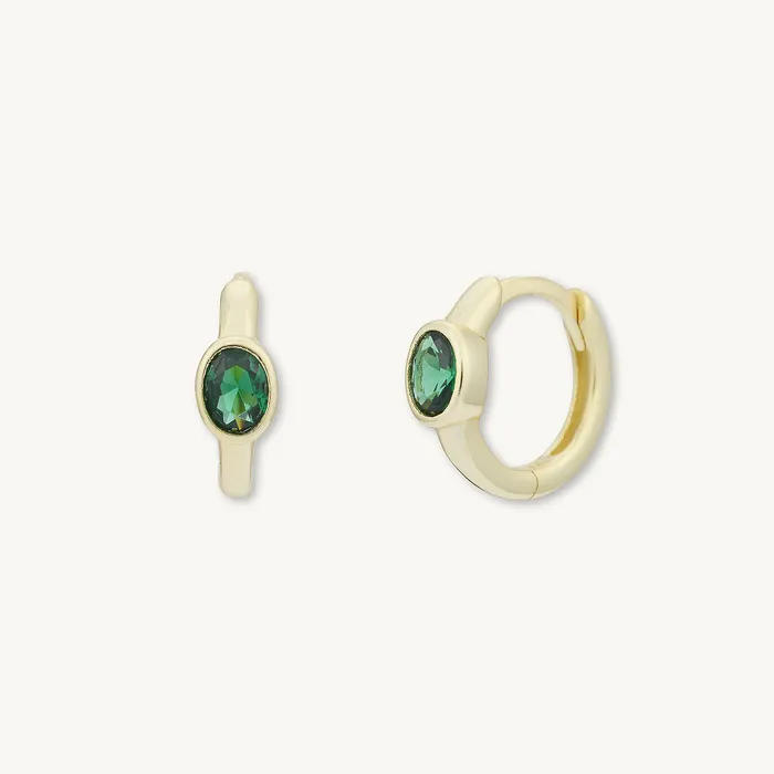 Emerald Oval Sapphire Huggie Earrings Camile Stone Earrings