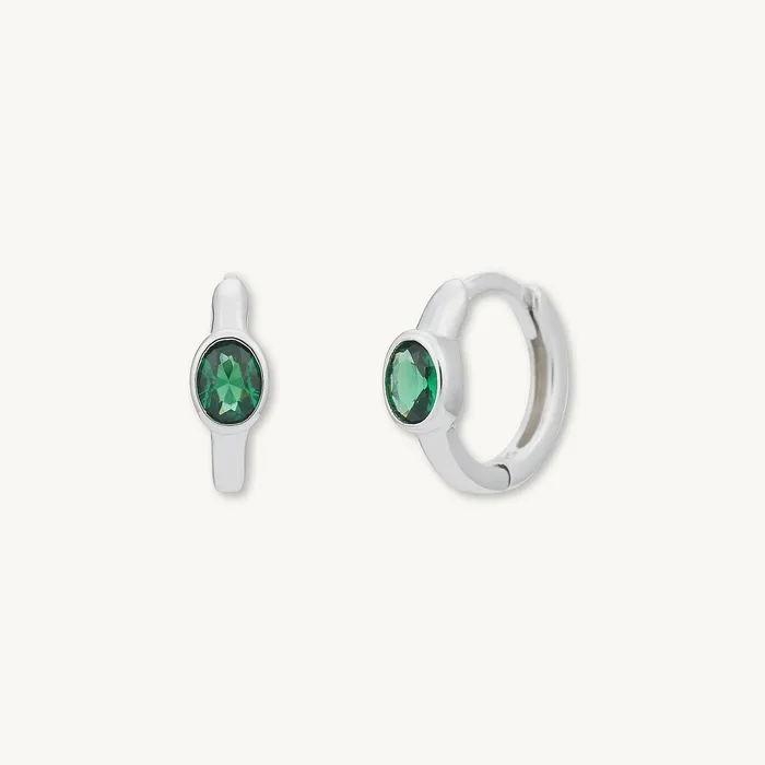 Emerald Oval Sapphire Huggie Earrings Camile Stone Earrings