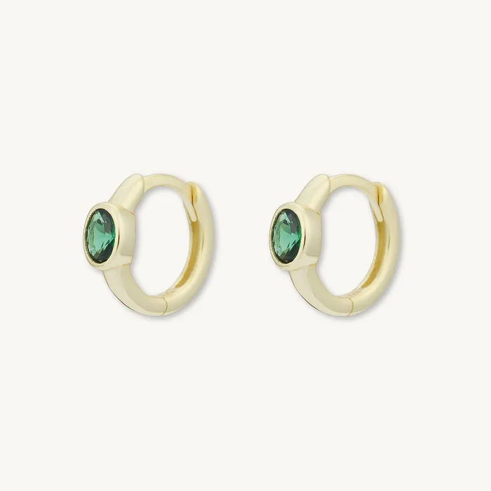 Emerald Oval Sapphire Huggie Earrings Camile Stone Earrings