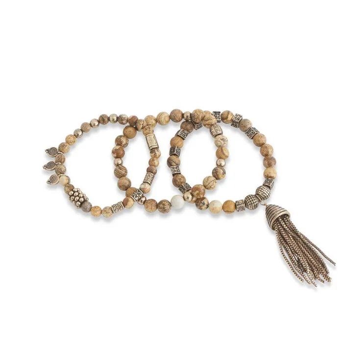 Jasper Stone Rose Gold Triple Strand Tassel Bracelet KK Interiors Bracelets Jasper Stone Rose Gold Triple Strand Tassel Bracelet KK Interiors Bracelets