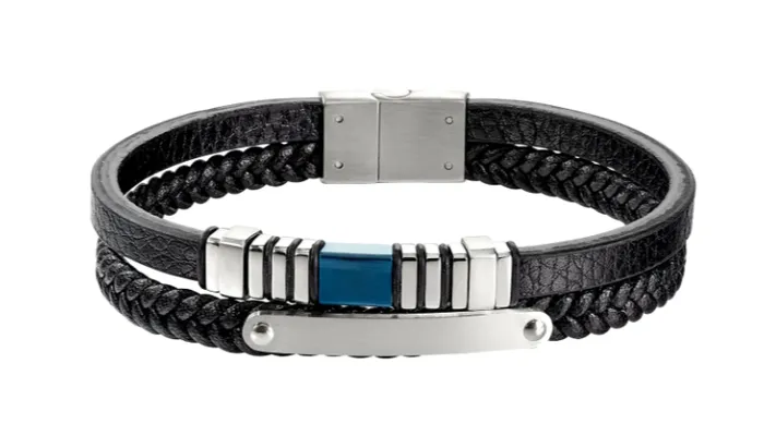 Kelly Waters Kelly Waters Mens Navy Blue Leather 2 Cord Bracelet With Blue Stainless Steel Bar I2376 Bracelets Kelly Waters Kelly Waters Mens Navy Blue Leather 2 Cord Bracelet With Blue Stainless Steel Bar I2376 Bracelets