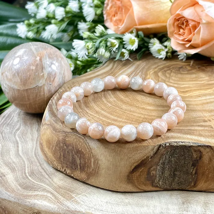 Lily Rose Jewelry Bracelets Peach Moonstone Heart Opening Activation Premium Collection 8mm Stretch Bracelet