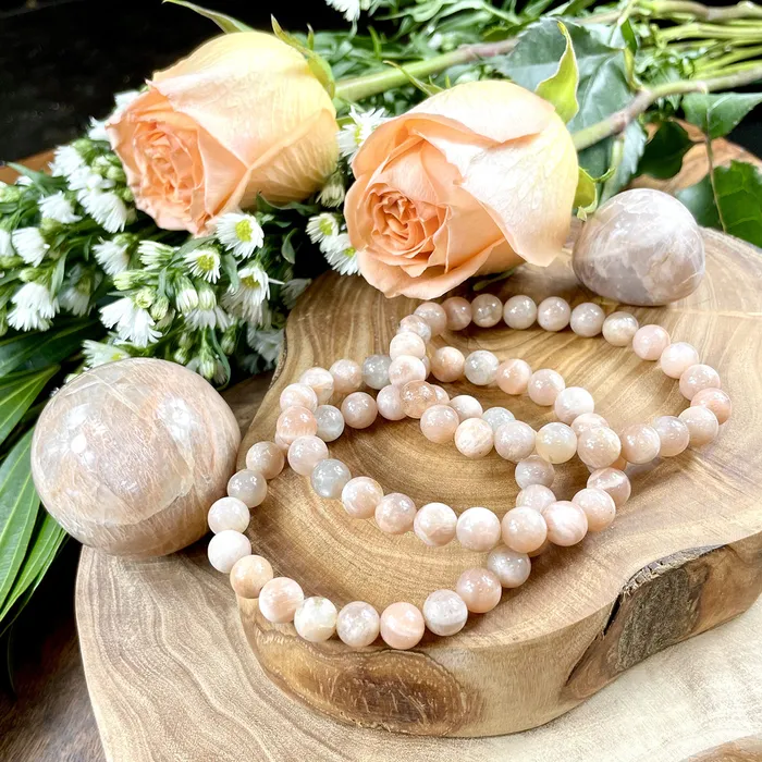 Lily Rose Jewelry Bracelets Peach Moonstone Heart Opening Activation Premium Collection 8mm Stretch Bracelet