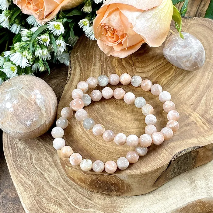 Lily Rose Jewelry Bracelets Peach Moonstone Heart Opening Activation Premium Collection 8mm Stretch Bracelet