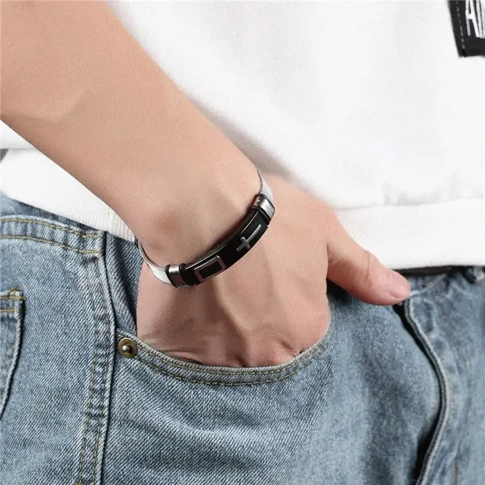 SWEET T 52 Bracelets Genuine Leather or Stainless Steel Charm BraceletBangle for Men and Boys With Stainless Steel Accents