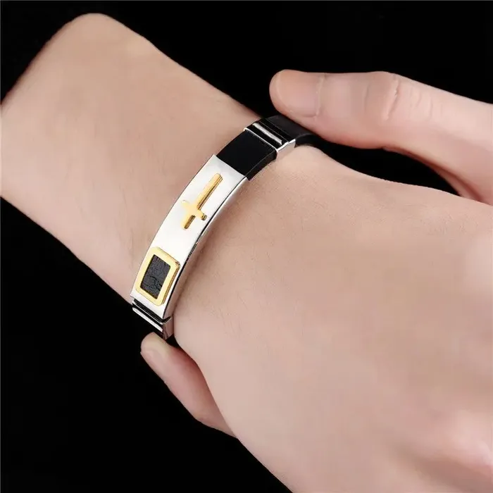 SWEET T 52 Bracelets Genuine Leather or Stainless Steel Charm BraceletBangle for Men and Boys With Stainless Steel Accents