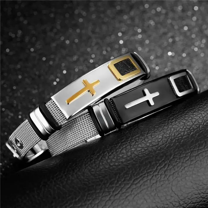 SWEET T 52 Bracelets Genuine Leather or Stainless Steel Charm BraceletBangle for Men and Boys With Stainless Steel Accents