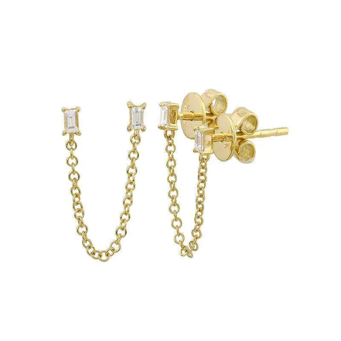 14K Gold Baguette Diamonds Chained Earring Izakov Diamonds Fine Jewelry Earrings 14K Gold Baguette Diamonds Chained Earring Izakov Diamonds Fine Jewelry Earrings