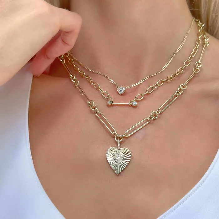 14K Gold Floating Bezel Heart Shaped Diamond Necklace Izakov Diamonds Fine Jewelry Necklaces