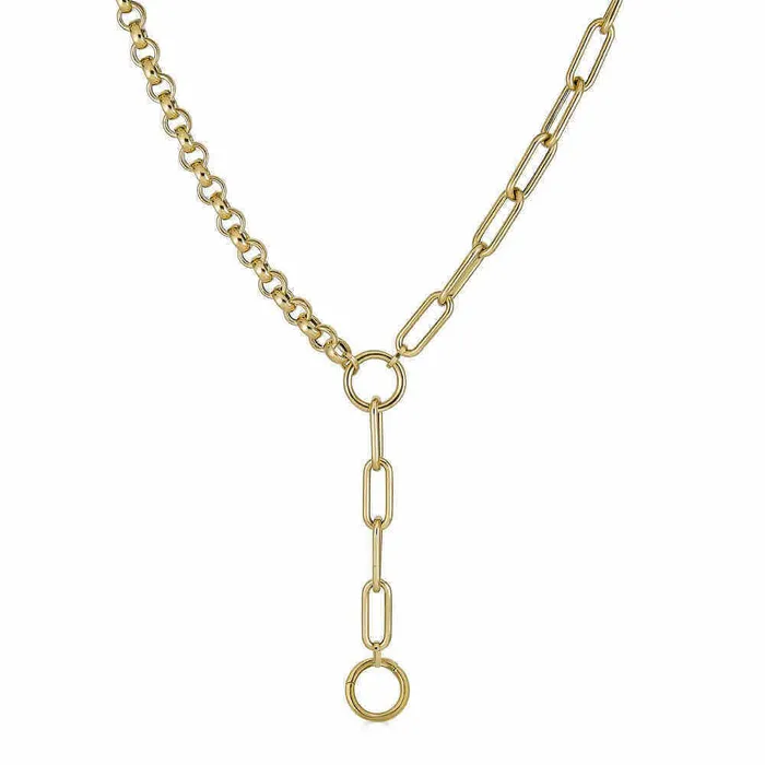 14K Gold Half Chunky Rolo Half Round Paper Clip Lariat Chain Necklace Izakov Diamonds Fine Jewelry Necklaces
