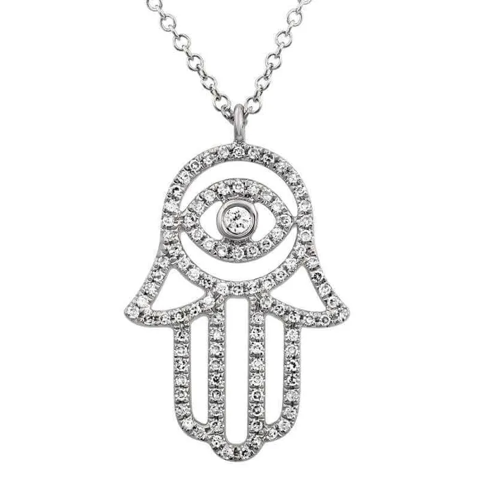 14K Gold Pave Diamond Evil Eye Hamsa Necklace Izakov Diamonds Fine Jewelry Necklaces