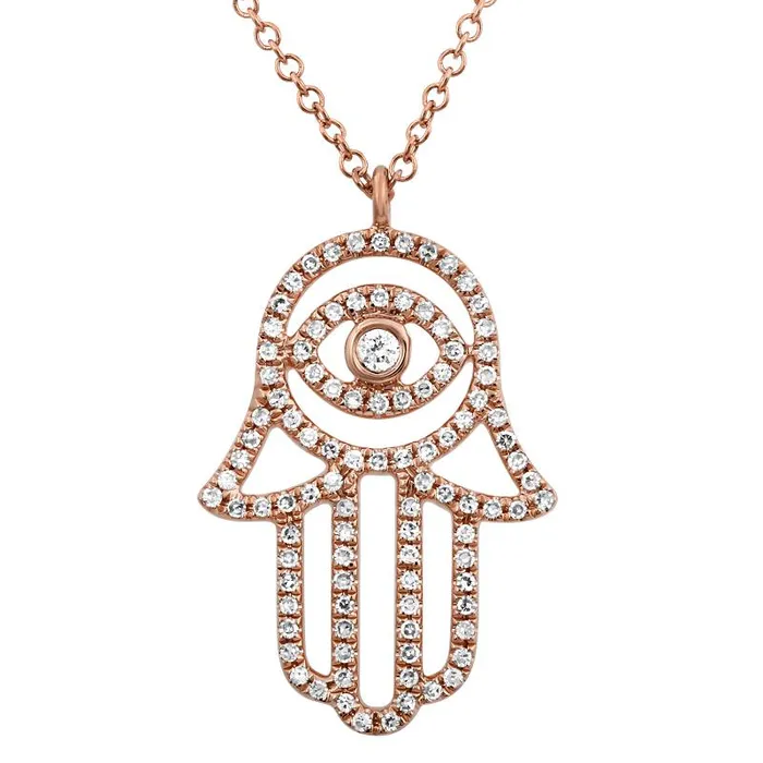 14K Gold Pave Diamond Evil Eye Hamsa Necklace Izakov Diamonds Fine Jewelry Necklaces