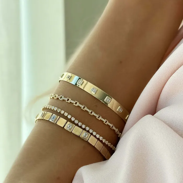 14K Gold Square Links Diamond Bracelet Izakov Diamonds Fine Jewelry Bracelets