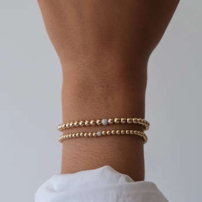 14k Rose Gold beaded Bracelet with diamond accent Vivien Frank Designs Bracelets