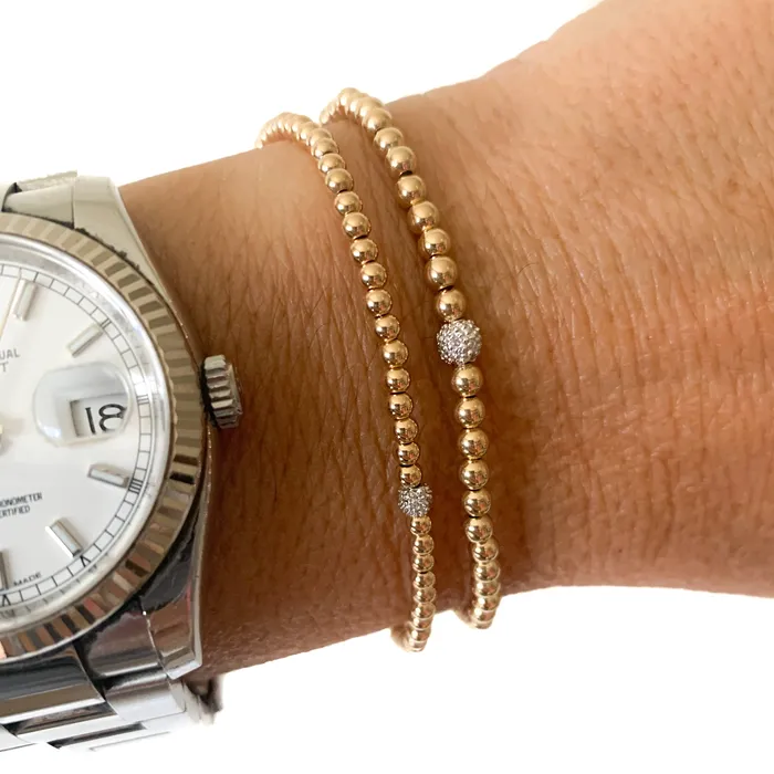 14k Rose Gold beaded Bracelet with diamond accent Vivien Frank Designs Bracelets