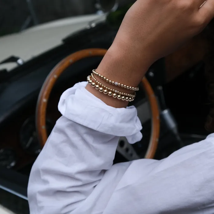 14k Rose Gold beaded Bracelet with diamond accent Vivien Frank Designs Bracelets