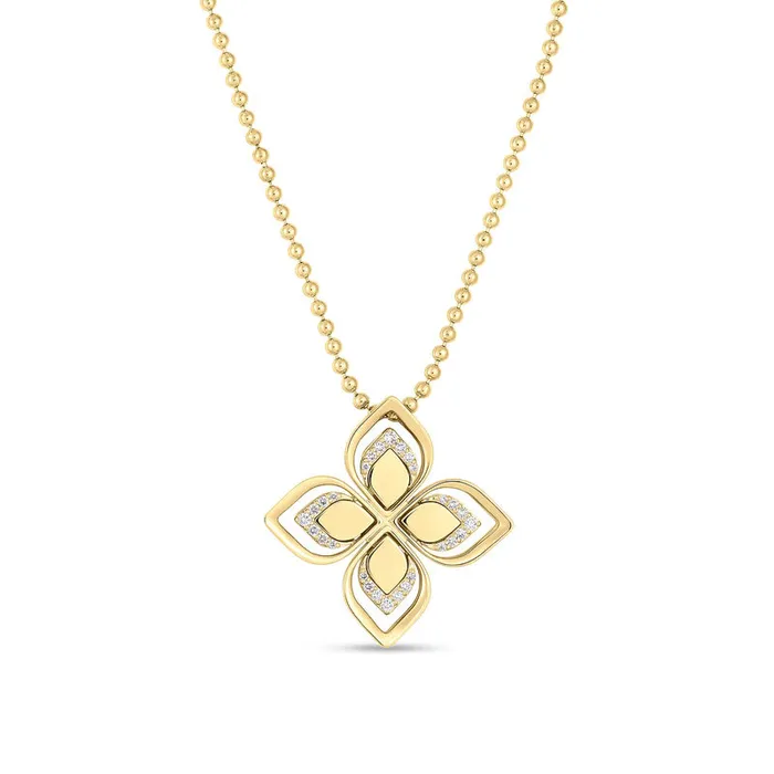 18K Yellow Gold Venetian Princess Open Frame Diamond Flower Necklace ROBERTO COIN Necklaces 18K Yellow Gold Venetian Princess Open Frame Diamond Flower Necklace ROBERTO COIN Necklaces