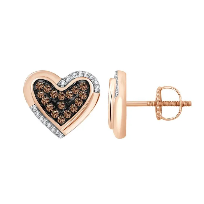 AV Earrings LADIES EARRINGS 015CT ROUND DARK BROWN DIAMOND ROSE GOLDSTERLING SILVER AV Earrings LADIES EARRINGS 015CT ROUND DARK BROWN DIAMOND ROSE GOLDSTERLING SILVER