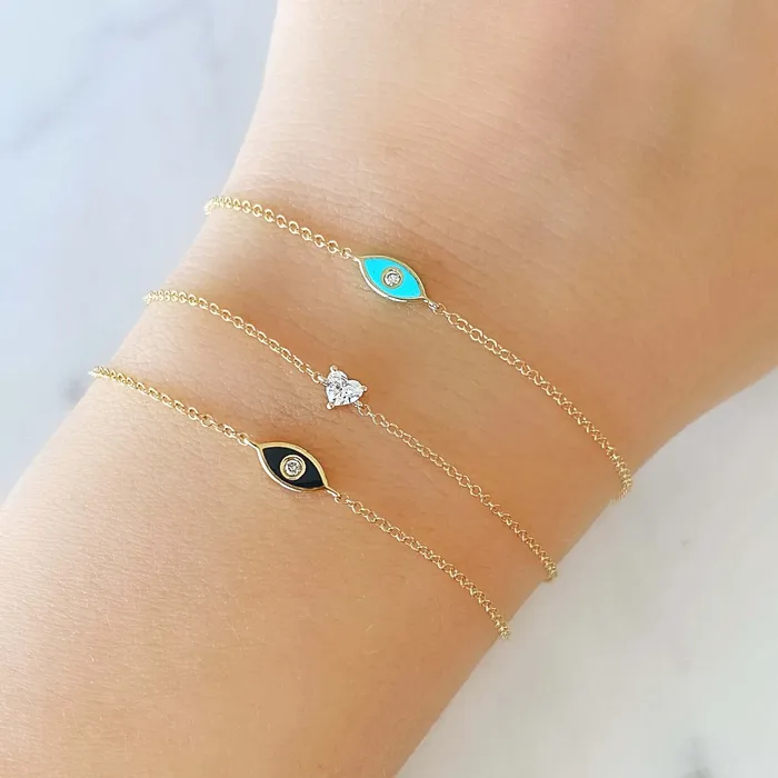 Bracelets 14K Gold Black Enamel Diamond Evil Eye Bracelet Izakov Diamonds Fine Jewelry