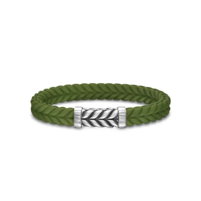 Bracelets David Yurman Chevron Bracelet in Green Rubber with Sterling Silver 9mm DAVID YURMAN INC Bracelets David Yurman Chevron Bracelet in Green Rubber with Sterling Silver 9mm DAVID YURMAN INC