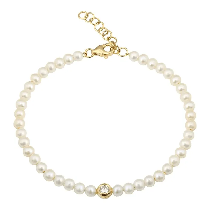 Bracelets Izakov Diamonds Fine Jewelry 14K Gold Bezel Diamond Pearl Bracelet Bracelets Izakov Diamonds Fine Jewelry 14K Gold Bezel Diamond Pearl Bracelet