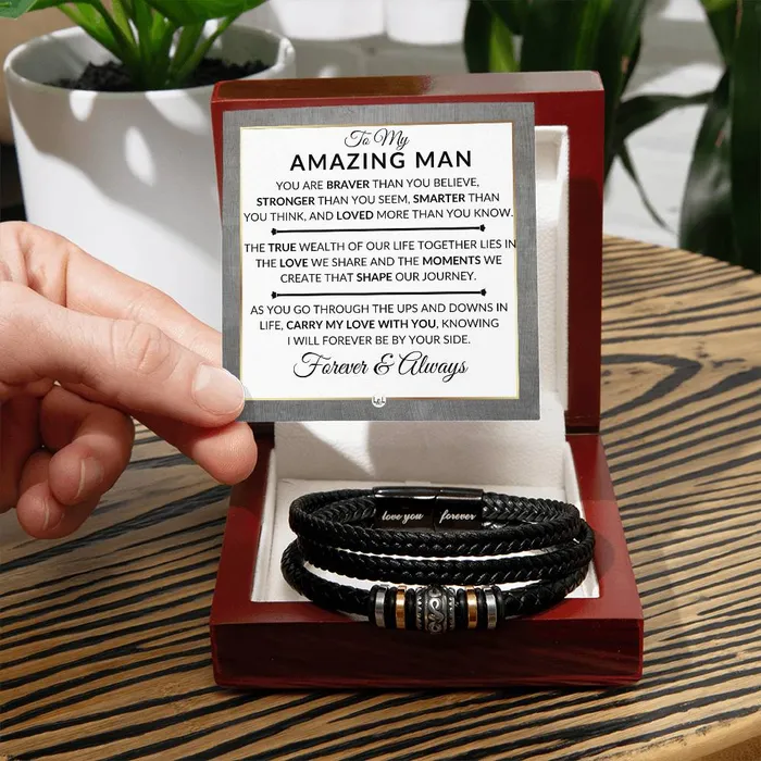Bracelets ShineOn Fulfillment Gift For My Man Carry My Love With You Mens Braided Leather Bracelet Great As A Christmas Gift or A Birthday Present For Him