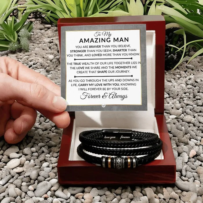 Bracelets ShineOn Fulfillment Gift For My Man Carry My Love With You Mens Braided Leather Bracelet Great As A Christmas Gift or A Birthday Present For Him