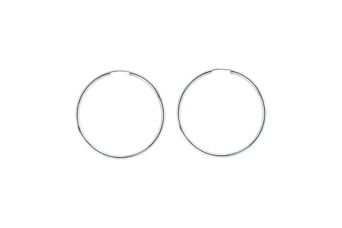 Crown Jewels Coin Earrings 14k White Gold Endless Hoop Earrings