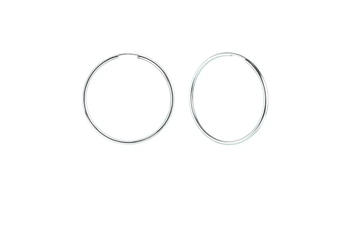 Crown Jewels Coin Earrings 14k White Gold Endless Hoop Earrings