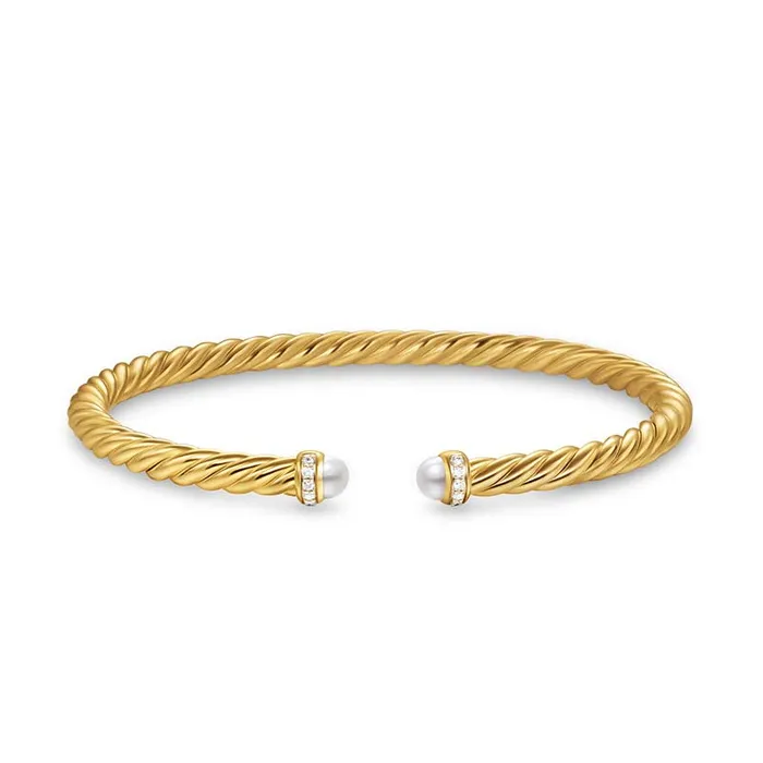 David Yurman Cablespira Flex Bracelet in 18K Yellow Gold with Pearls and Diamonds 4mm DAVID YURMAN INC Bracelets David Yurman Cablespira Flex Bracelet in 18K Yellow Gold with Pearls and Diamonds 4mm DAVID YURMAN INC Bracelets